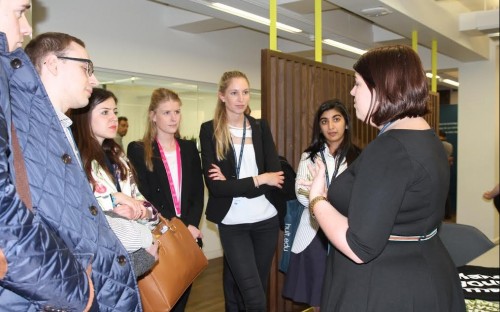 Eager students with Bloomberg representatives at Hult House in Central London