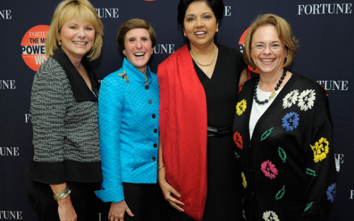 Of the Fortune 500, only 15 have female CEOs. Left to right: Carol Bartz (Yahoo), Irene Rosenfeld (Kraft Foods), Indra Nooyi (Pepsi) and Ann Moore (Time Inc)