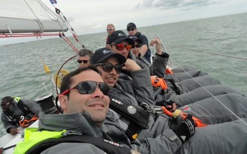 MBA Daniel Sira, front, with his Aston Business School sailing team