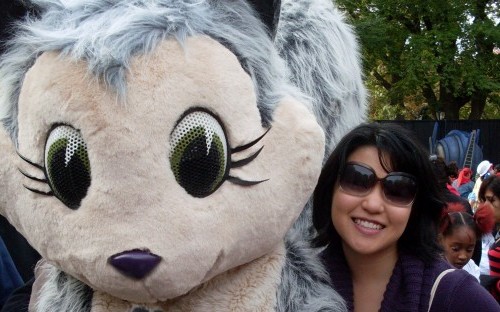 2010 NYC Pumpkin Festival. Kaity with NYC Parks Department Mascot Pearl the Squirrel