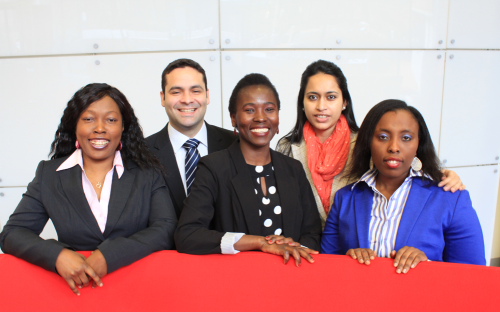 Left to right: Aston MBAs Esmer Chifiero, Daniel Sira, Janet Bolo, Adiba Ali, Omowumi Akinmoladun