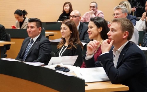 Javier (front, left) during one of the International Flex EMBA's rare face-to-face sessions