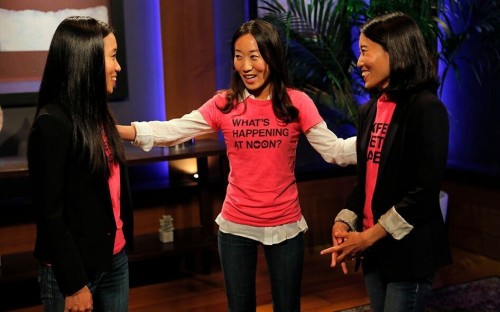 (Left to right) Dawoon, older sister Soo, and twin sister Arum, pitch on TV show Shark Tank