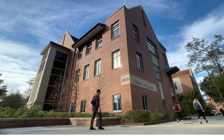 Hough Hall at the University of Florida's Warrington College of Business, home to the best online MBA for veterans according to US News