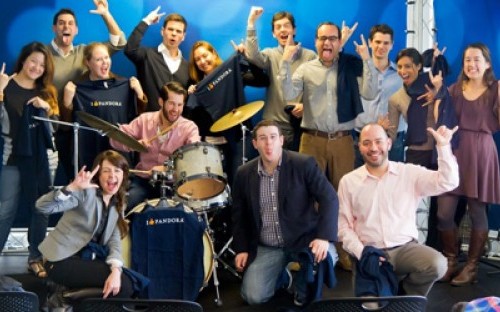 Members of Technology Business Club at Columbia Business School posing as a 'band'