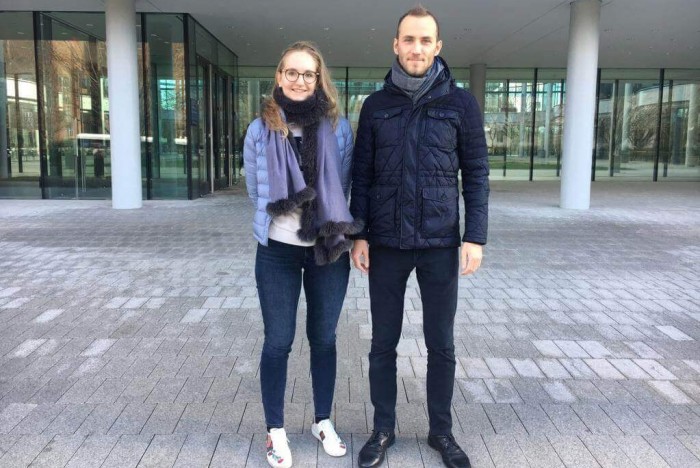Radoslaw and Celina, two LSE students, outside Yale School of Management on their MBA exchange.