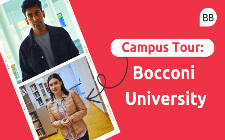 Watch our campus tour video to hear from Bocconi University masters students, Yatin and Lilit (pictured), about what it's like to study in a European campus