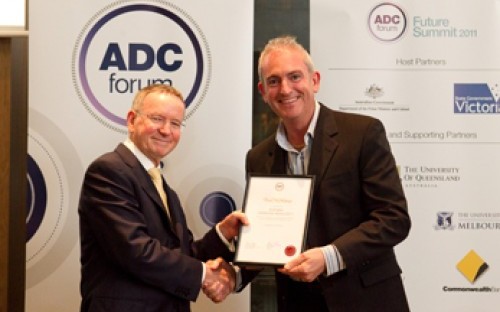 Brad McManus (right) receiving an Australian Leadership Award at the 2011 Future Summit in Melbourne