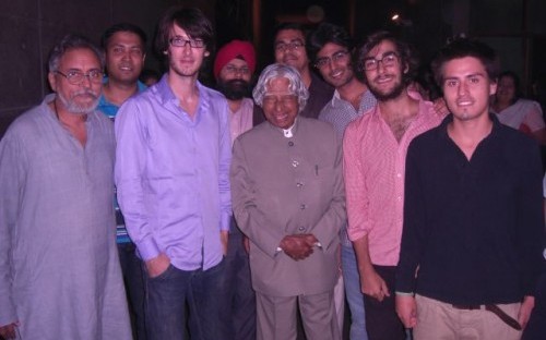 HEC Paris' Paul Ricard, third from left, with former Indian president Dr. APJ Abdul Kalam, center, IIM-A's Professor Anil Gupta, far left, and other students
