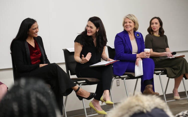 Professor Caroline Bruckner (second from left) actively researches challenges facing businesswomen