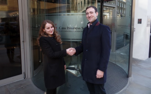 BB's Rania Serghini Seghier (left) meets George Watson outside Cass Business School in London