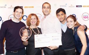 The SalesGossip team winning £1000 at the SMARTA100 awards