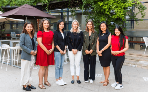 Yan Li (second from right) and Megan Coffey (center) believe that MBA programs can offer a lot of support for women in business
