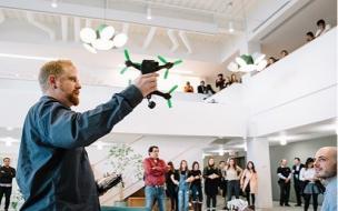 Drone racing league FPV Canada speak at Hult's Boston campus during the school's 'Day of Disruption'