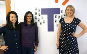 Mihika (center) is one of three HEC Paris MBAs working together at Talkable in Silicon Valley
