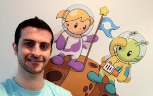 Definitely not a big consulting firm: Paul with two of the Little Space Heroes characters