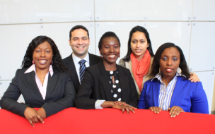 Left to right: Aston MBAs Esmer Chifiero, Daniel Sira, Janet Bolo, Adiba Ali, Omowumi Akinmoladun